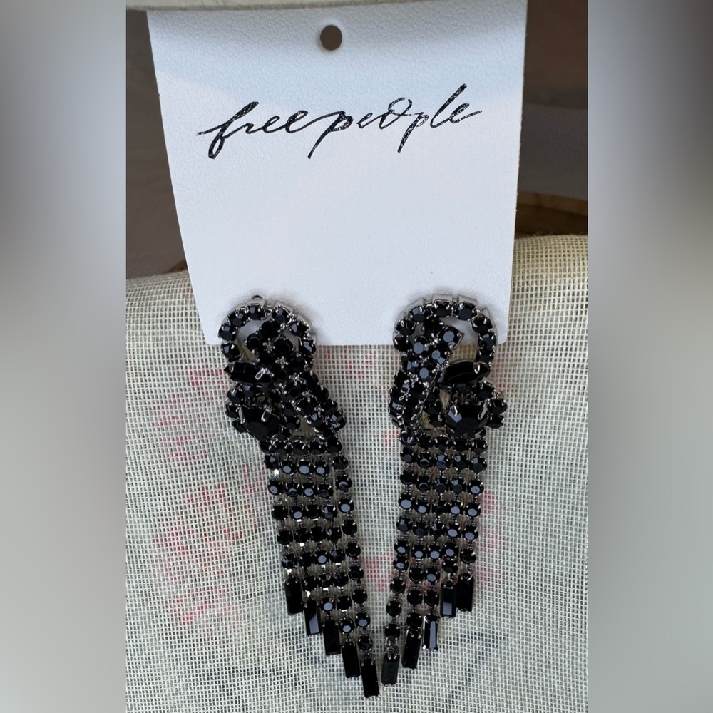 Free People Follow The Rhythm RH Black Fringe Earrings NWT